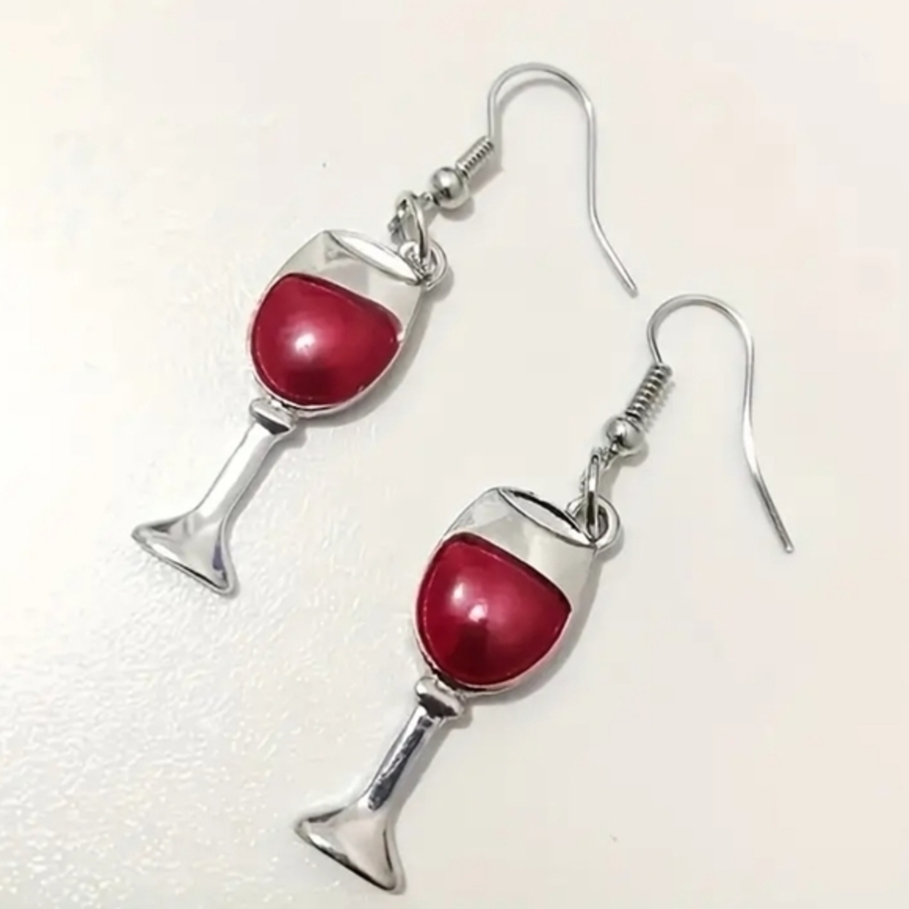 Red wine glass earrings